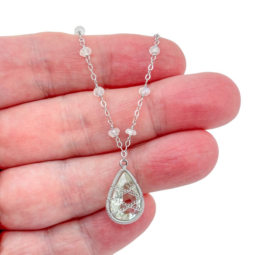 Vintage Sterling Silver 925 Quartz Chain Cage Teardrop Necklace 18"-20"